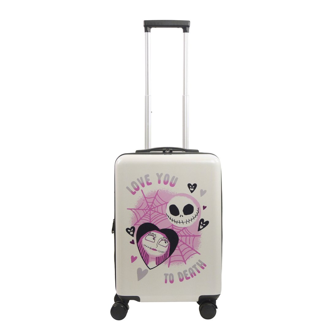 Disney Nightmare Before Christmas Jack and Sally Love you to death 22.5" white carry-on rolling spinner suitcase luggage