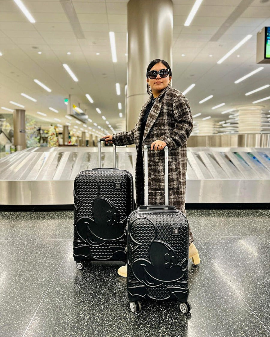 Adult 30" Disney Mickey Mouse Texture Rolling Hard Sided Black spinner suitcase rolling Luggage 