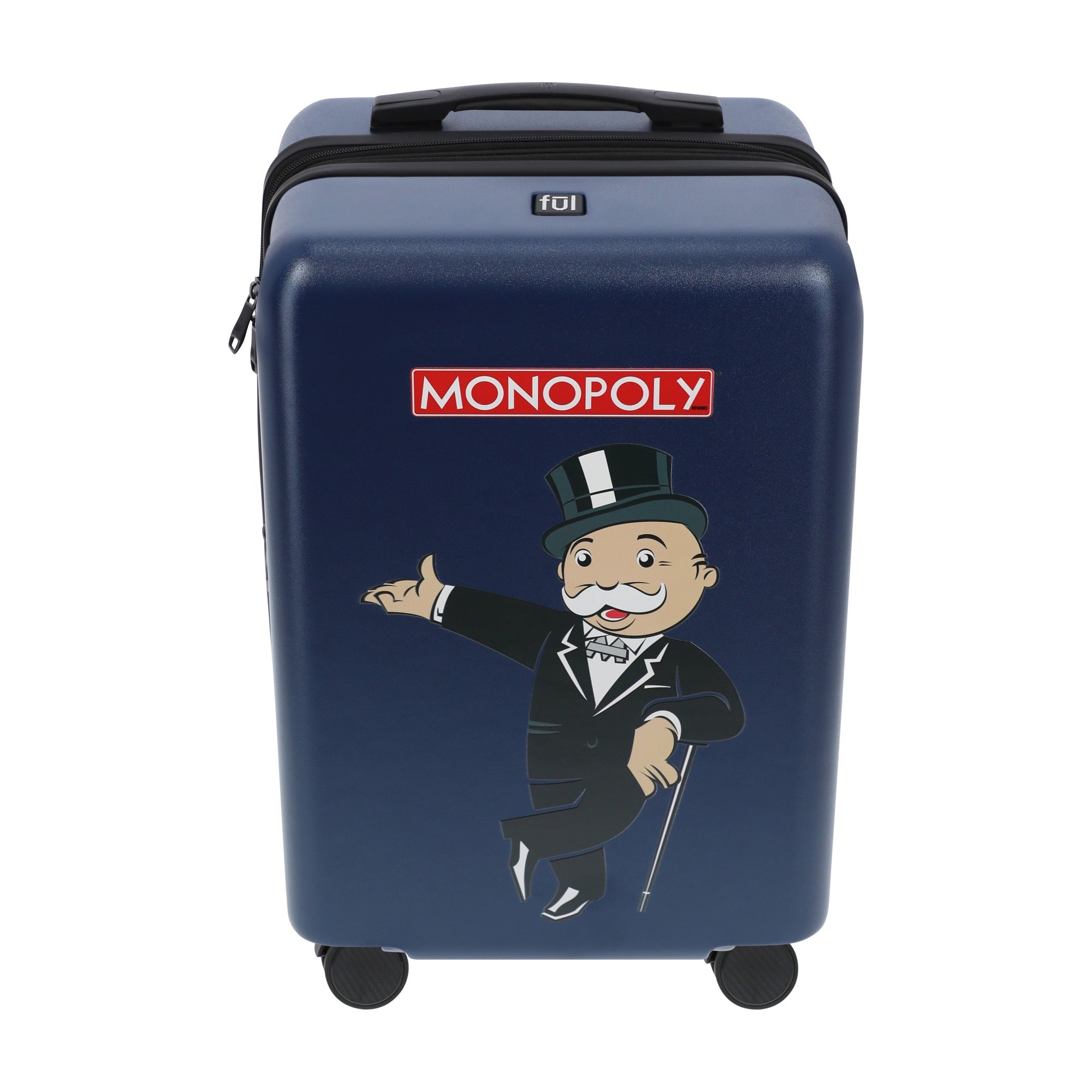 22.5" Navy blue Hasbro Monopoly carry-on spinner suitcase rolling luggage by Ful