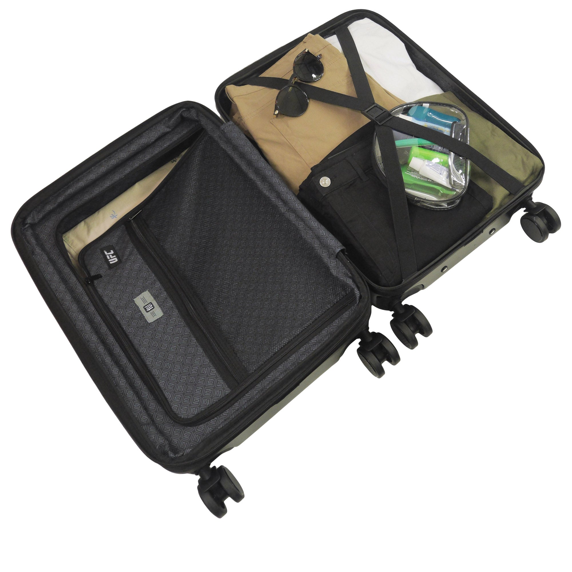 UFC Ful 22.5" Black Carry-On Spacious Compartments  Spinner, Hard side Suitcases Rolling Luggage