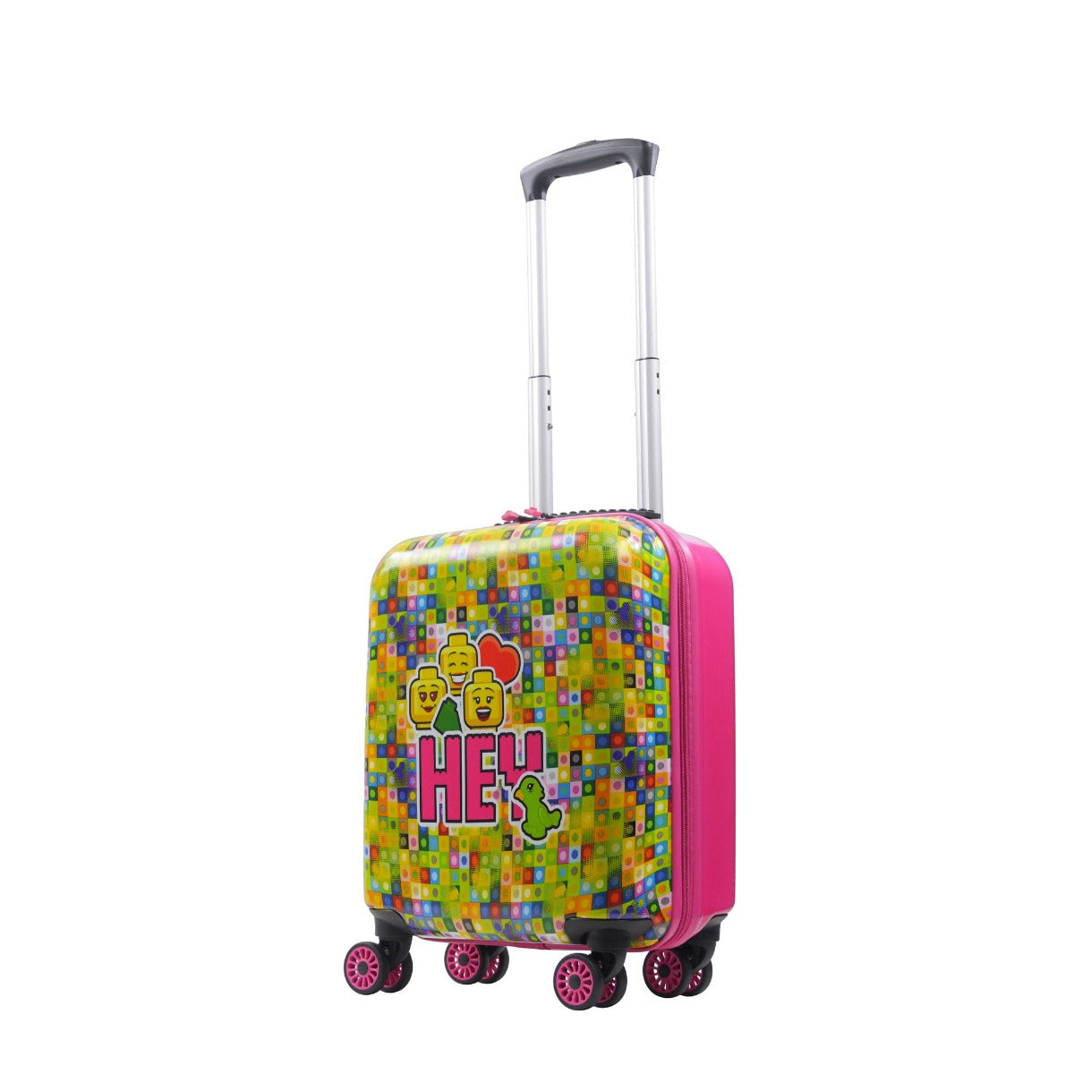 Pink Lego Play Date Hey Minifigures 18-inch luggage - best kids carry-on hard-sided spinner suitcase for traveling
