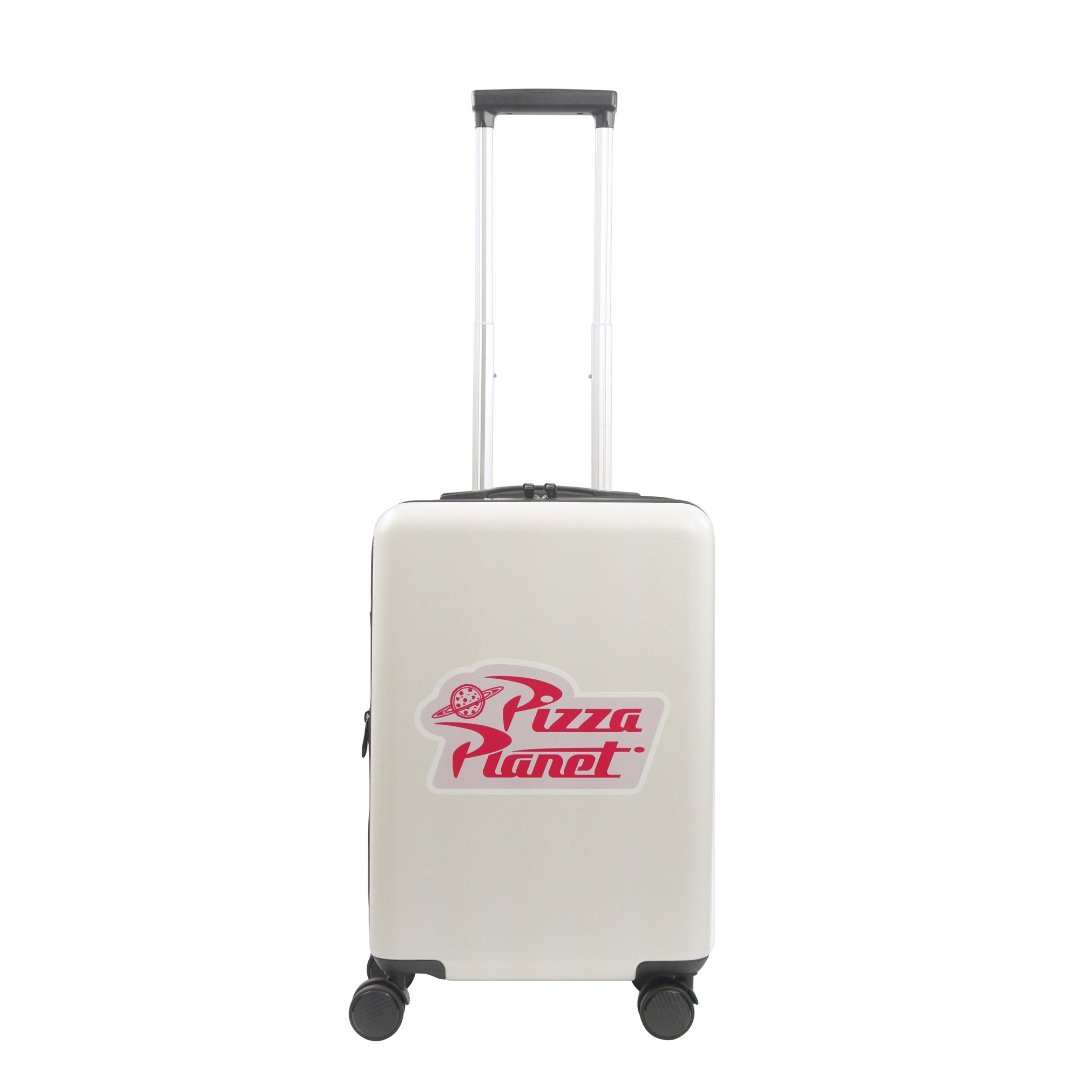 Disney Toy Story Pizza Planet Ful 22.5" white carry-on rolling luggage spinner suitcase