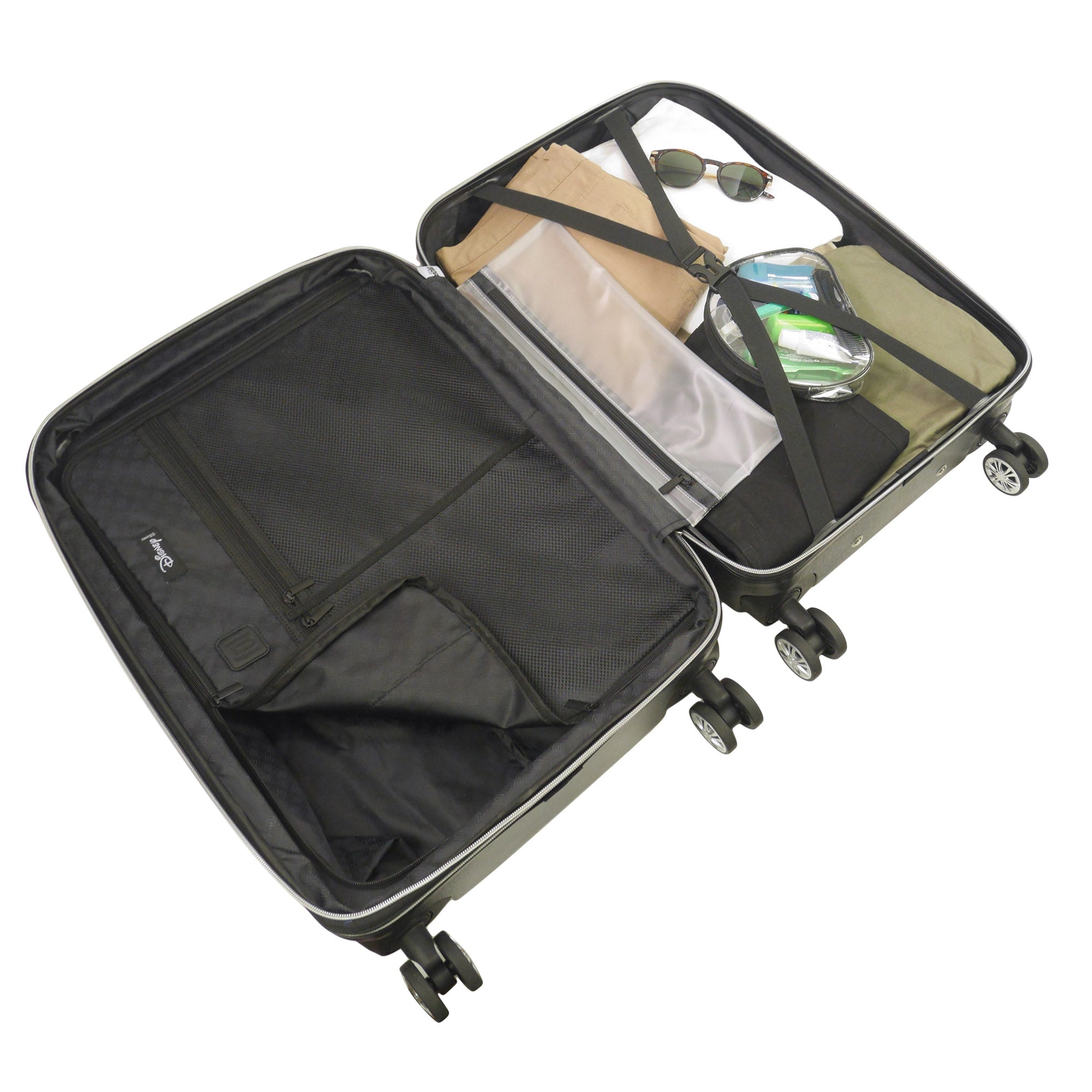 Rose gold Disney Mickey Mouse hard-sided 3 piece rolling luggage set compartment
