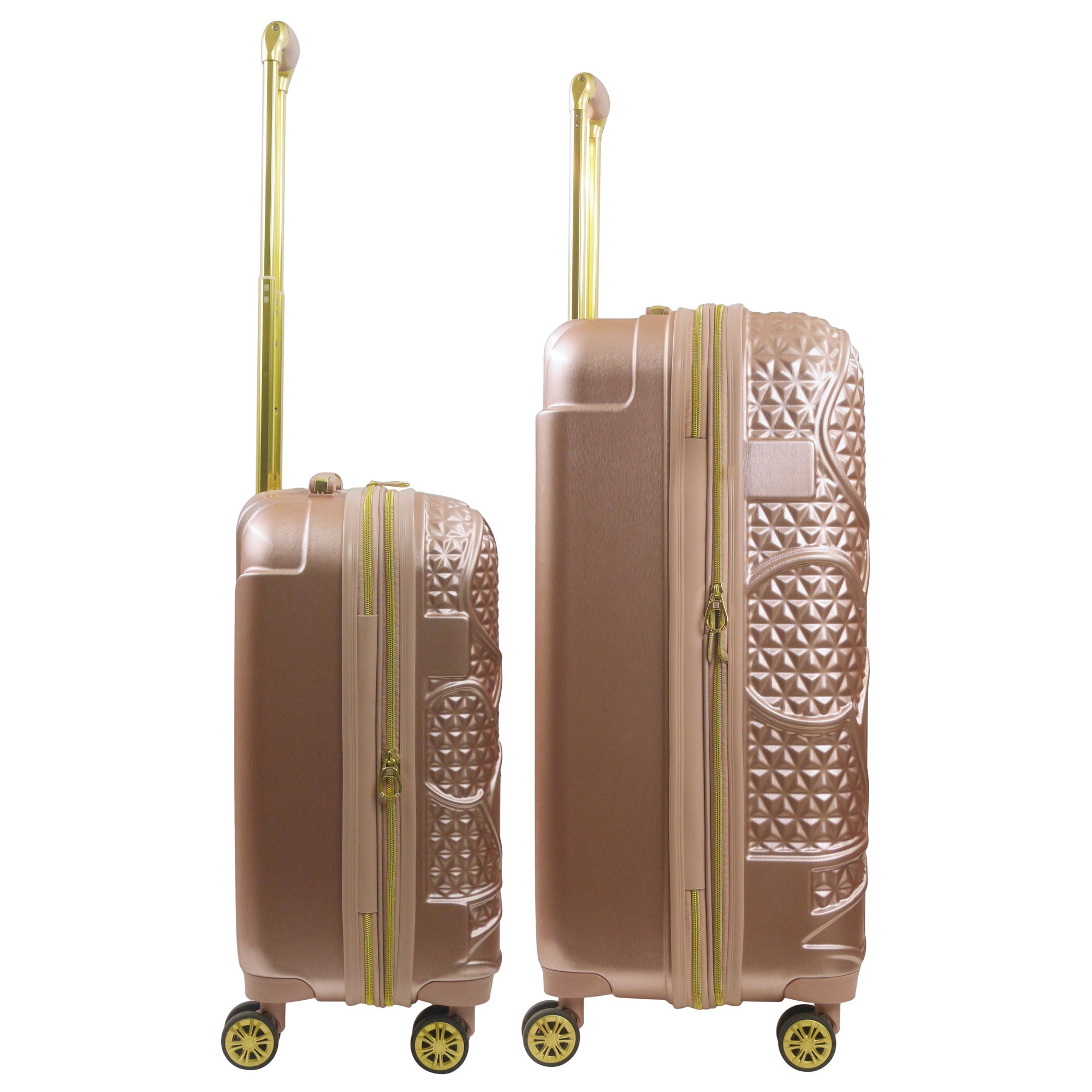 Rose gold Disney Mickey Mouse hard-sided 3 piece rolling luggage set compartment 8 spinner wheels zip handle