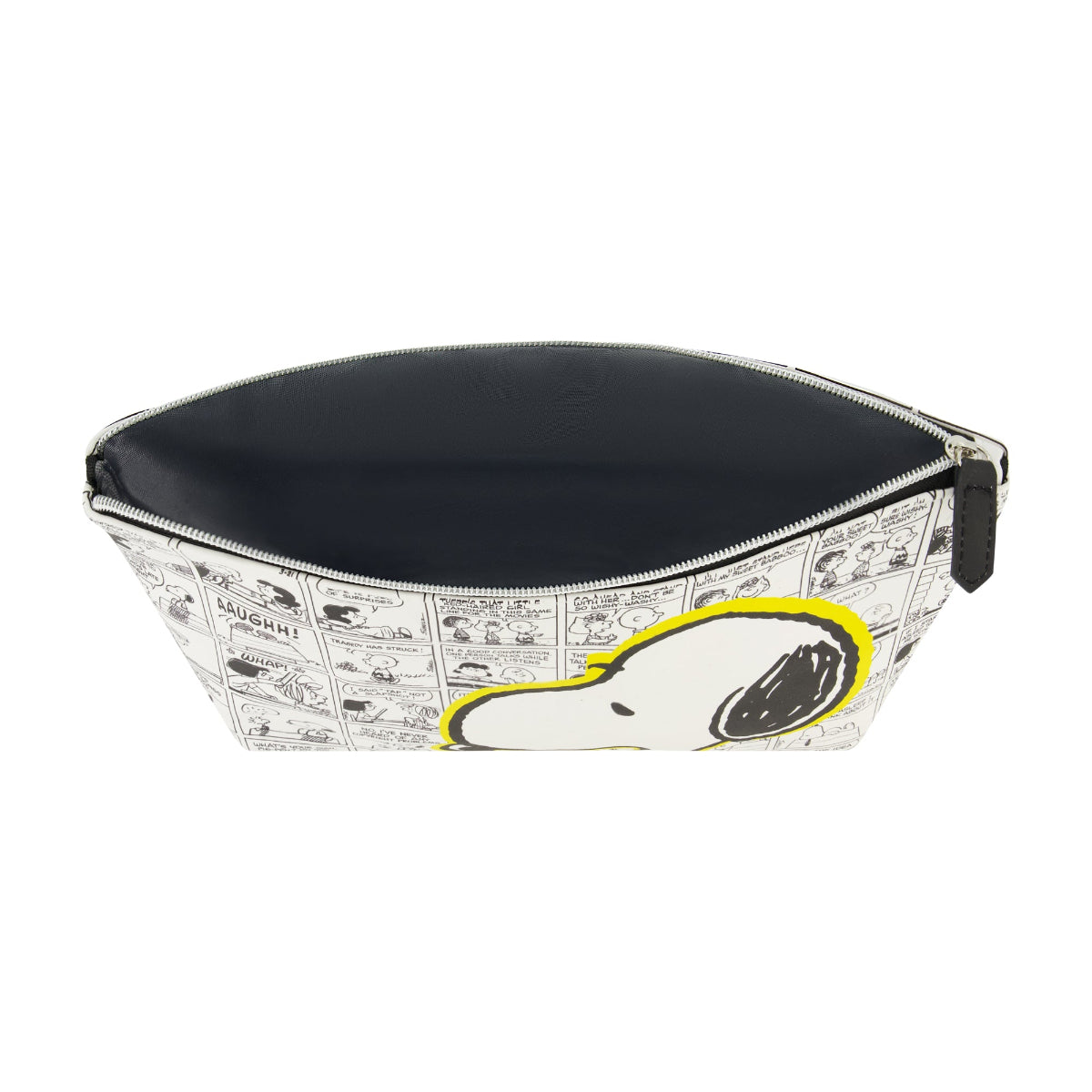 Snoopy Comic Strip Cosmetic Bag designed with an all-over comic print and a bold Snoopy graphic
