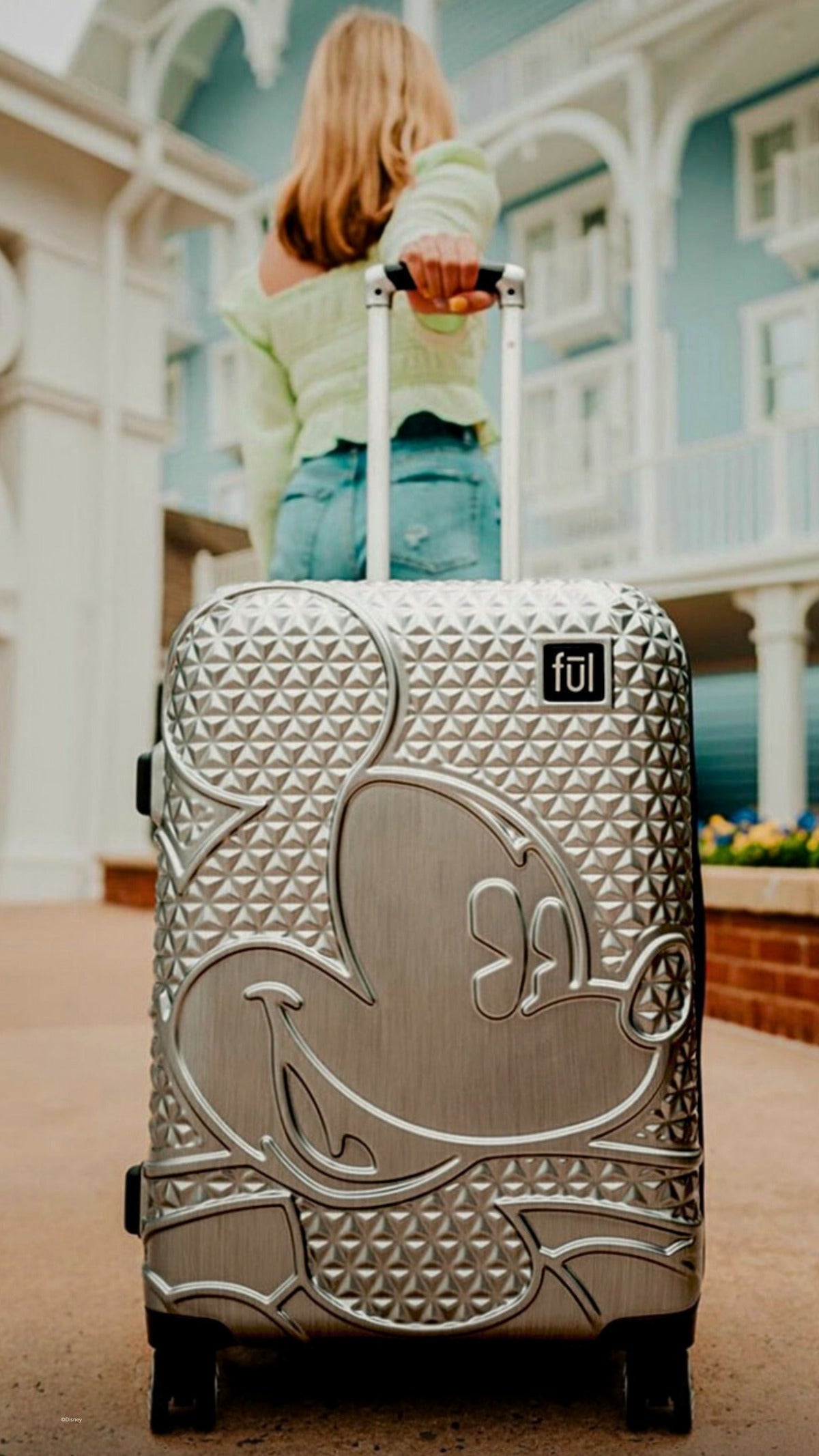 Adult Disney Luggage Mickey Mouse Texture Rolling Hard Sided Silver 30" Suitcase Ful
