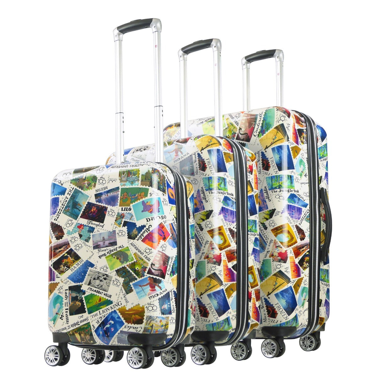 Ful Disney Stamps limited edition hard-sided 3 piece spinner suitcases rolling luggage set