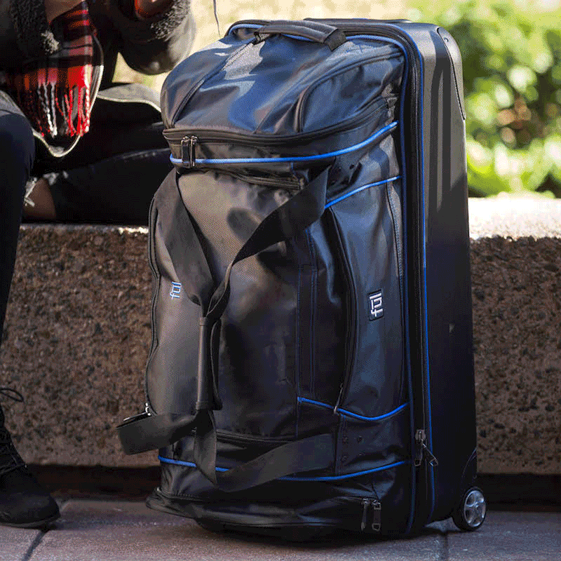 Black Ful Workhorse 30" Extra Large Split Level Wheeled Carry-on Rolling Duffle Bag Black with Blue Details