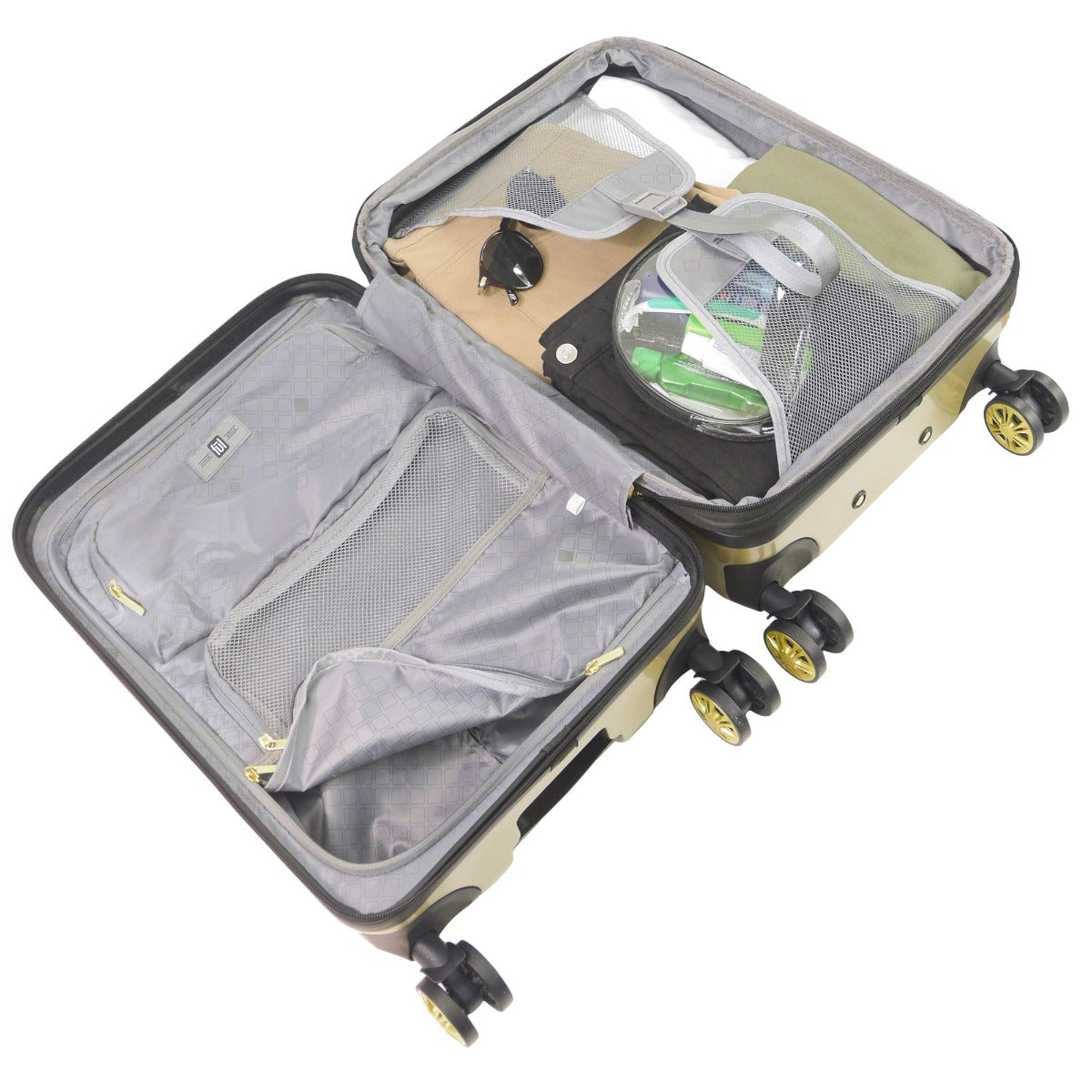 Ful Groove 27" hardside spinner suitcase checked gold luggage black details
