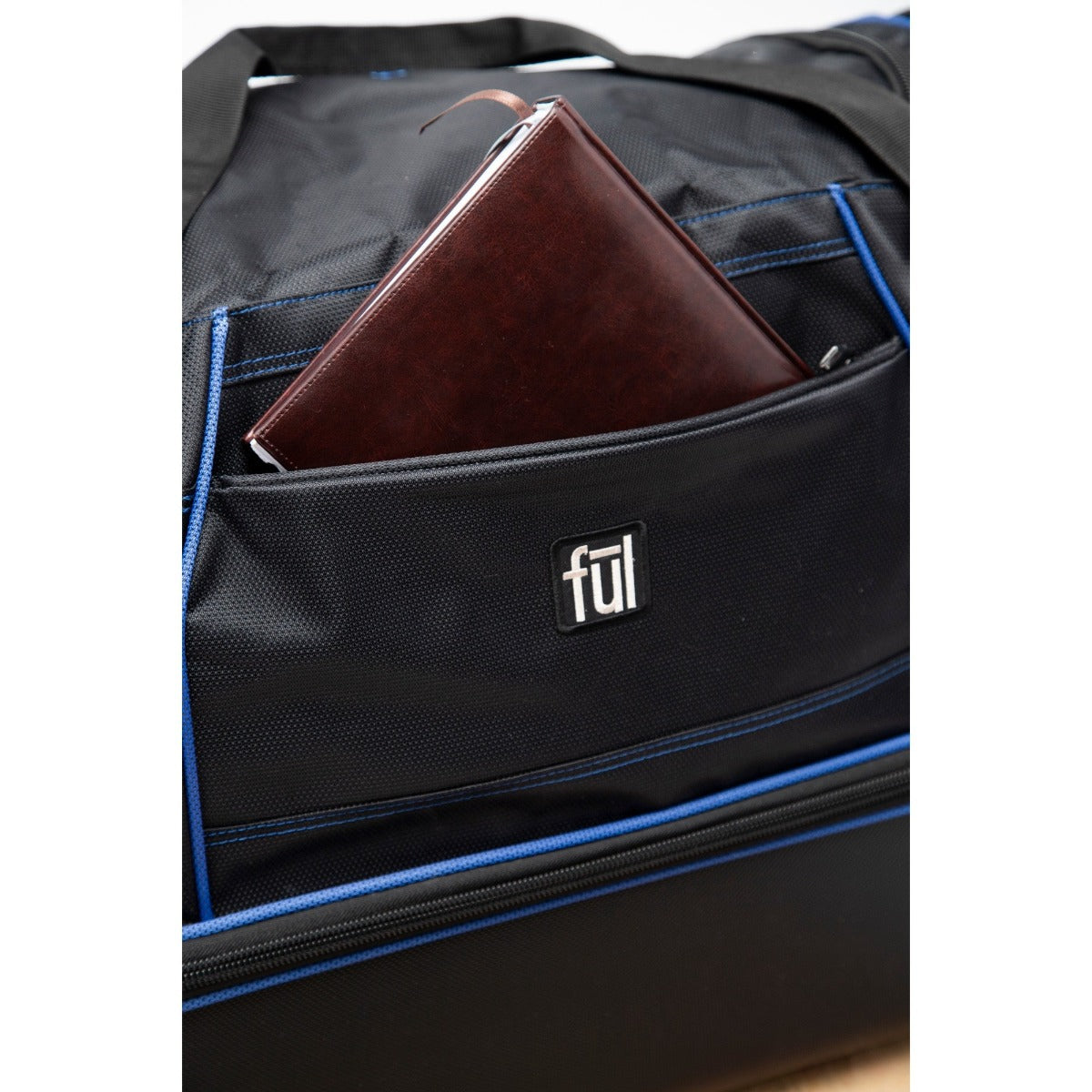 Black Ful Workhorse 30" Extra Large Split Level Wheeled Carry-on Rolling Duffle Bag Black with Blue Details